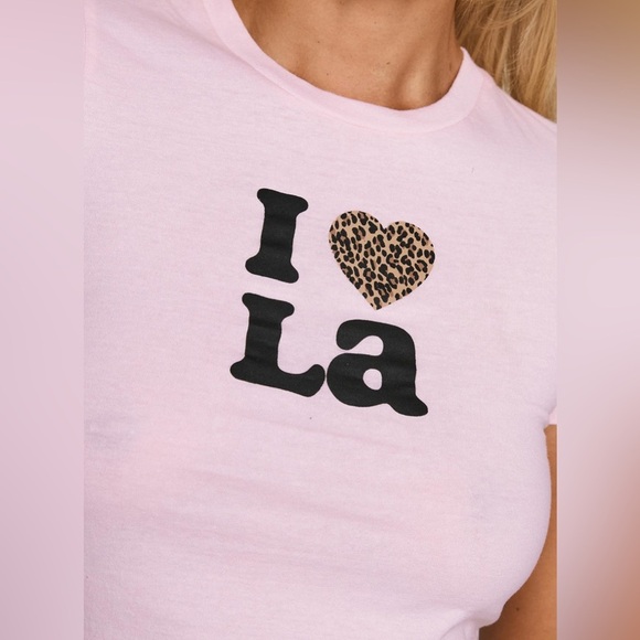 NWT Princess Polly I HEART LA TOP Leopard PINK Cropped Fitted T-Shirt Y2K XS 2 - Picture 3 of 9